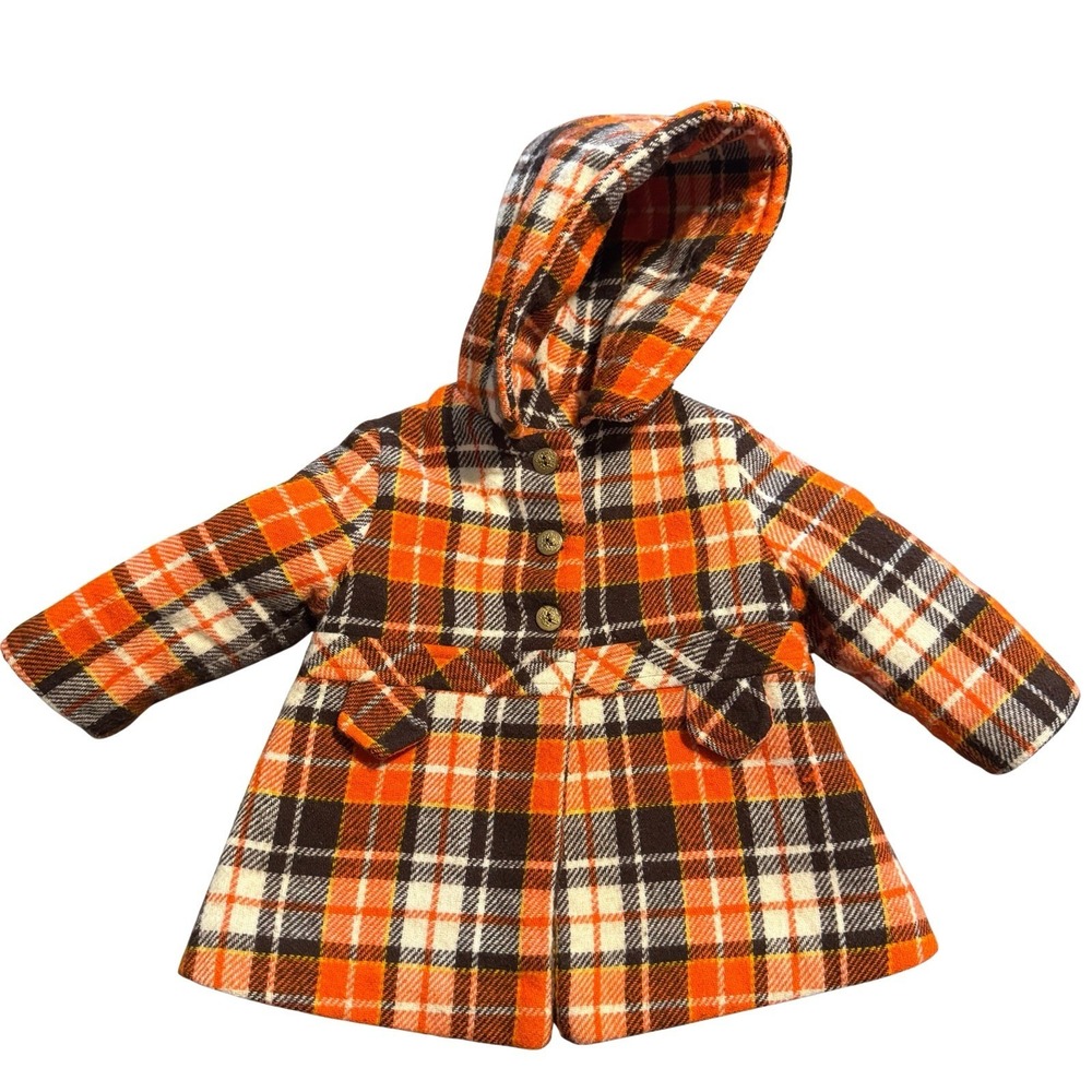 Vintage Sears Plaid Hooded Coat Toddler Girls 3T Quilted Lined Fall Jacket